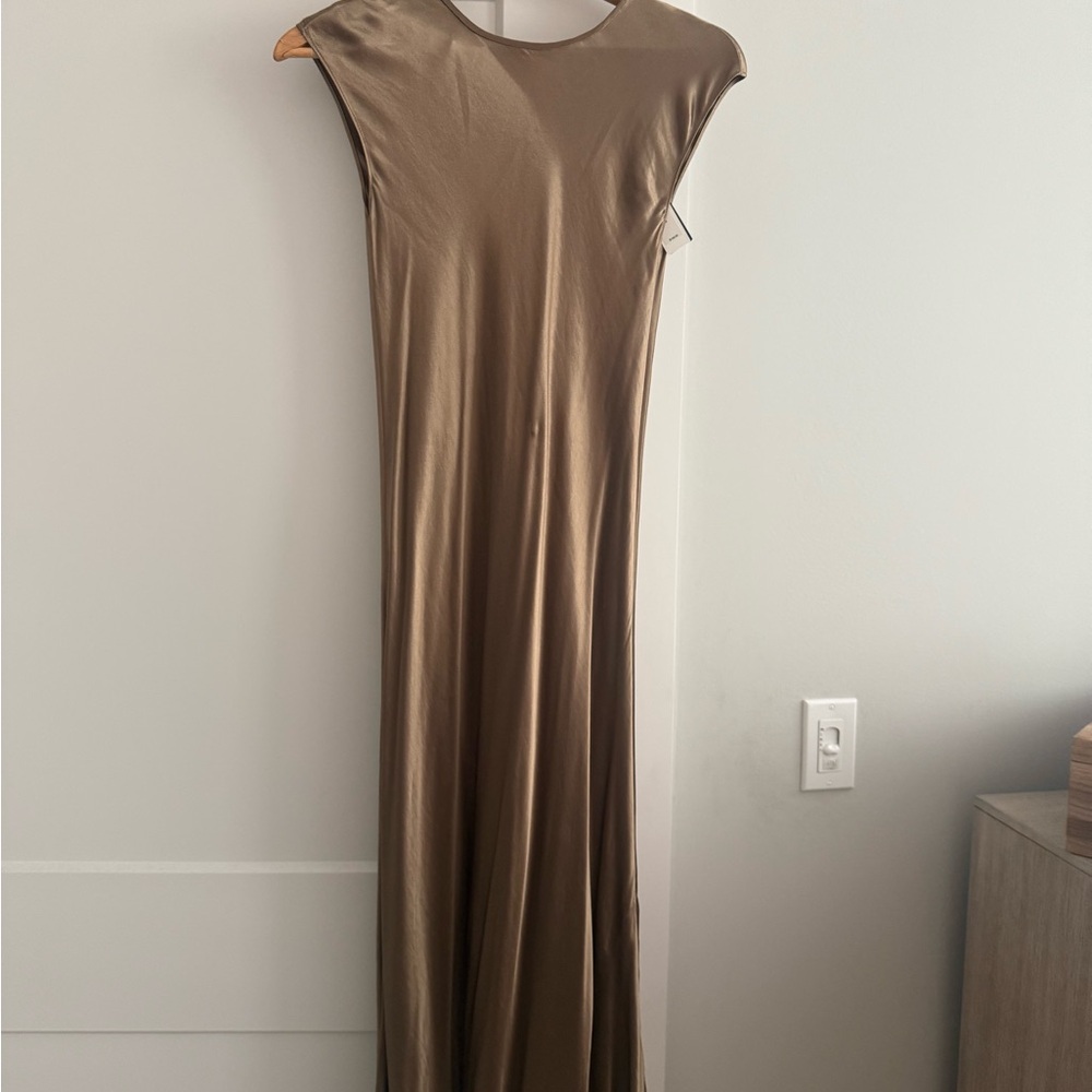 Elegant Bronze Satin Sleeveless Dress